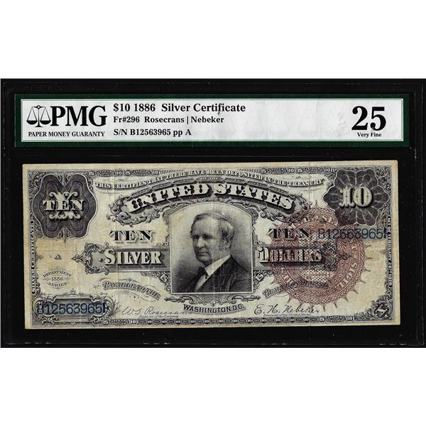1886 $10 Tombstone Silver Certificate Note Fr.296 PMG Very Fine 25