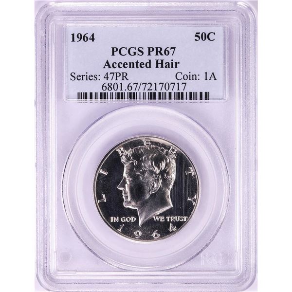 1964 Proof Accented Hair Kennedy Half Dollar Coin PCGS PR67