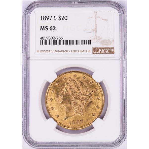 1897-S $20 Liberty Head Double Eagle Gold Coin NGC MS62