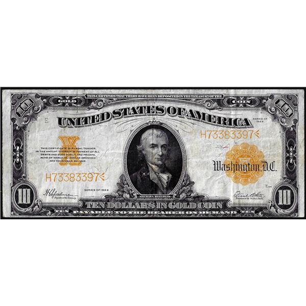 1922 $10 Gold Certificate Note