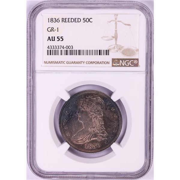 1836 Reeded Edge Capped Bust Half Dollar Coin NGC AU55 GR-1