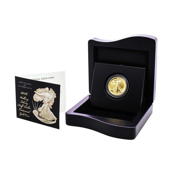 2016-W Walking Liberty Half Dollar Gold Centennial Commemorative Coin w/ Box & Coa