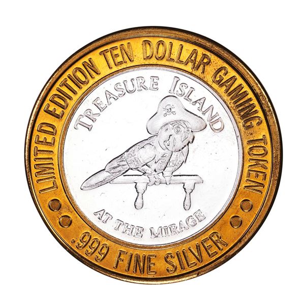 .999 Silver Treasure Island Las Vegas $10 Casino Gaming Token Limited Edition