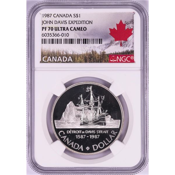 1987 $1 Canada Proof John Davis Expedition Silver Dollar Coin NGC PF 70 Ultra Cameo