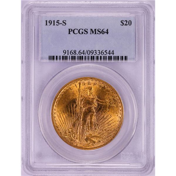 1915-S $20 St. Gaudens Double Eagle Gold Coin PCGS MS64