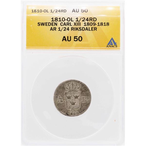 1810-OL Sweden Carl XIII AR 1/24 Riksdaler Coin ANACS AU50