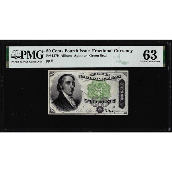 1863 Fourth Issue 50 Cent Fractional Currency Note Fr.1379 PMG Choice Uncirculated 63