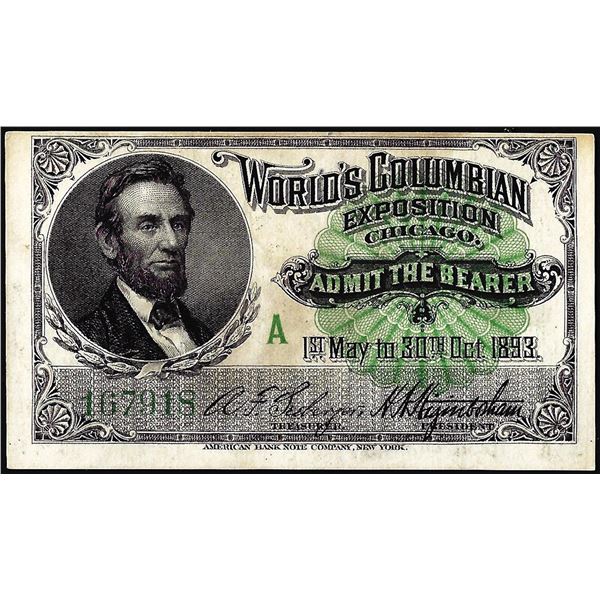 1893 World's Fair Columbian Exposition Ticket Lincoln