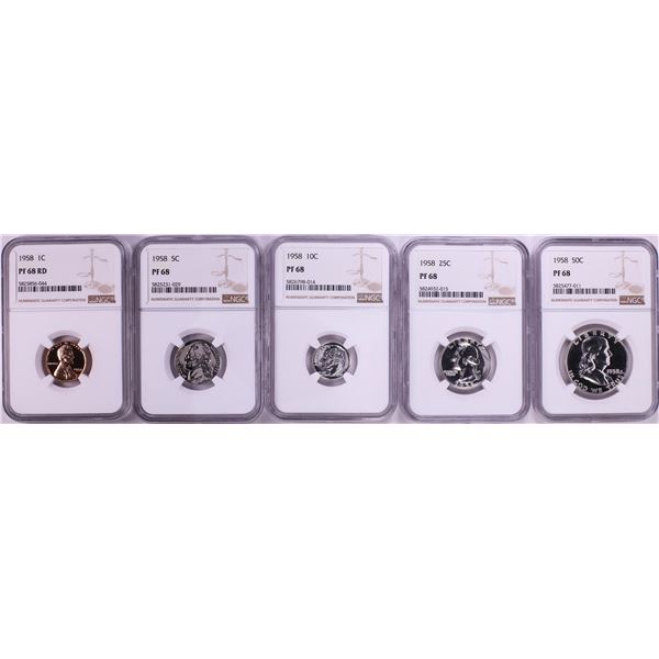 1958 (5) Coin Proof Set NGC PF68
