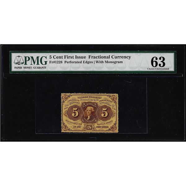 1862 First Issue Five Cents Fractional Currency Note Fr.1228 PMG Ch. Uncirculated 63