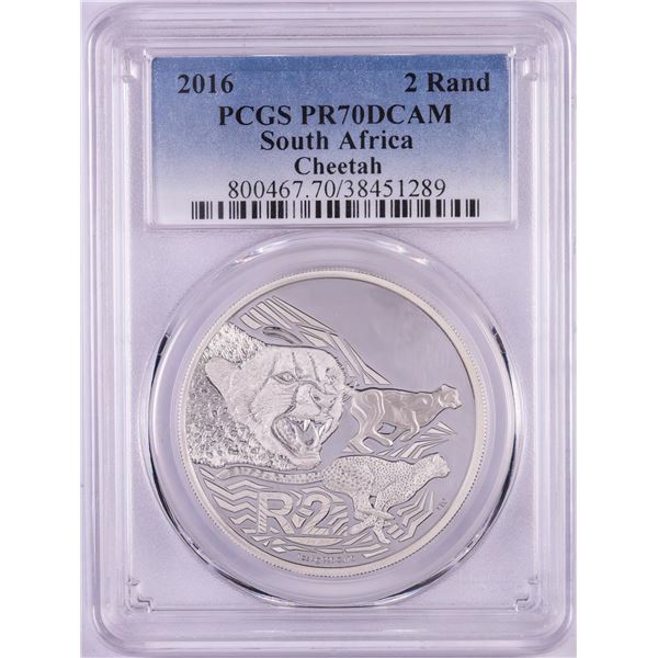 2016 Proof South Africa 2 Rand Cheetah Silver Coin PCGS PR70DCAM