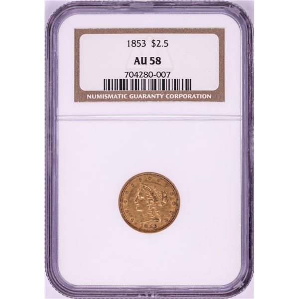 1853 $2 1/2 Liberty Head Quarter Eagle Gold Coin NGC AU58