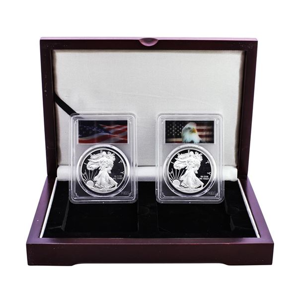 Lot of (2) 2015-W $1 American Silver Eagle Coins PCGS PR70DCAM Holographic Label & Box