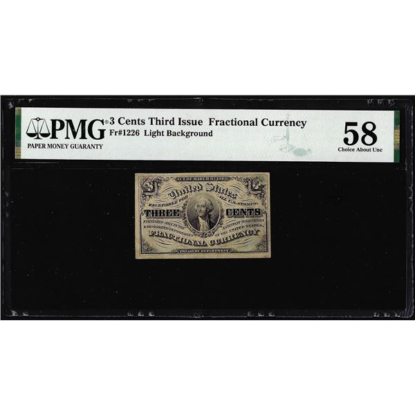1863 Third Issue Three Cents Fractional Note Fr.1226 PMG Ch. About Uncirculated 58