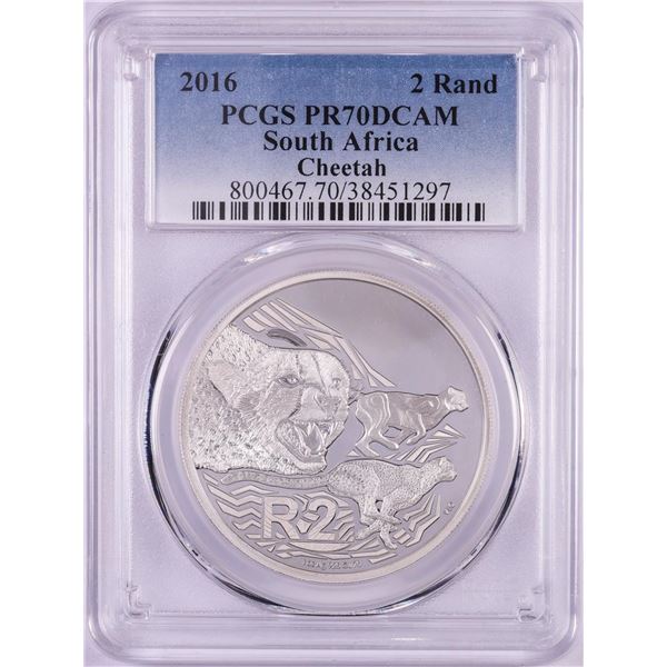2016 Proof South Africa 2 Rand Cheetah Silver Coin PCGS PR70DCAM