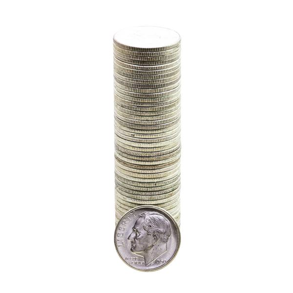 Roll of (50) Brilliant Uncirculated 1960 Roosevelt Dime Coins