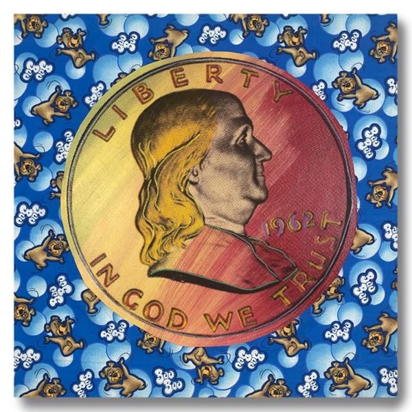 Steve Kaufman (1960-2010) "1962 Liberty Coin" Original Mixed Media on Canvas