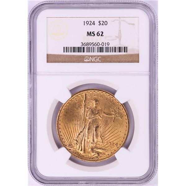 1924 $20 St. Gaudens Double Eagle Gold Coin NGC MS62