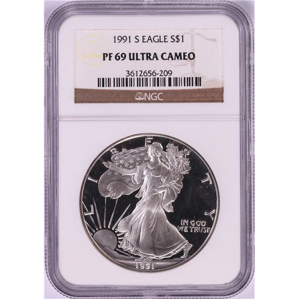 1991-S $1 Proof American Silver Eagle Coin NGC PF69 Ultra Cameo