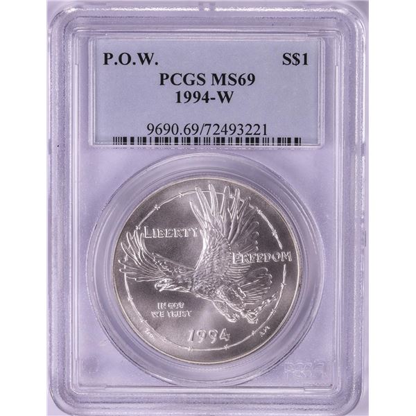 1994-W $1 P.O.W. Commemorative Silver Dollar Coin PCGS MS69