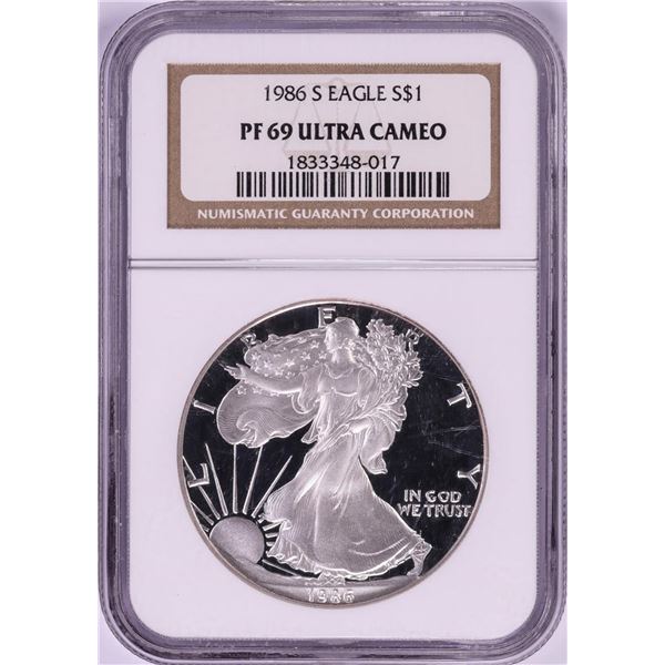 1986-S $1 Proof American Silver Eagle Coin NGC PF69 Ultra Cameo