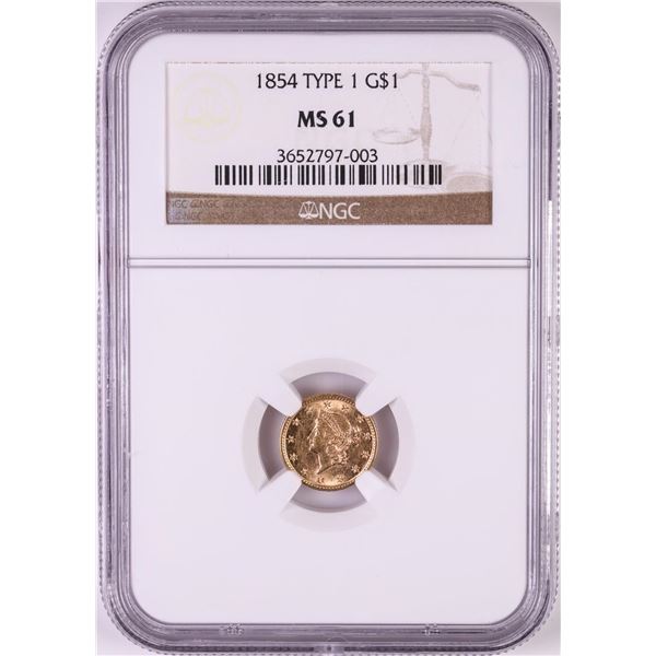1854 Type 1 $1 Liberty Head Gold Dollar Coin NGC MS61