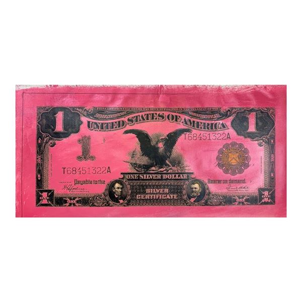 Steve Kaufman (1960-2010) "One Silver Dollar Certificate" Original Mixed Media on Canvas