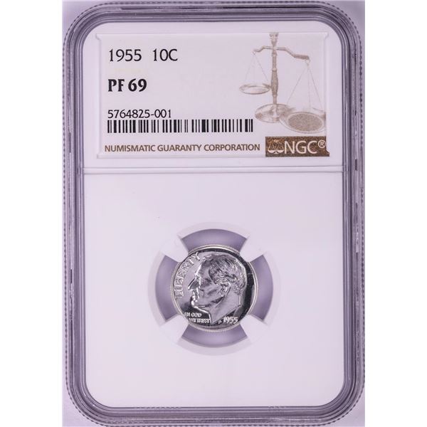 1955 Proof Roosevelt Dime Coin NGC PF69