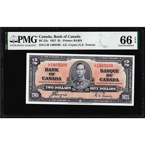1937 $2 Bank of Canada Note BC-22c PMG Gem Uncirculated 66EPQ