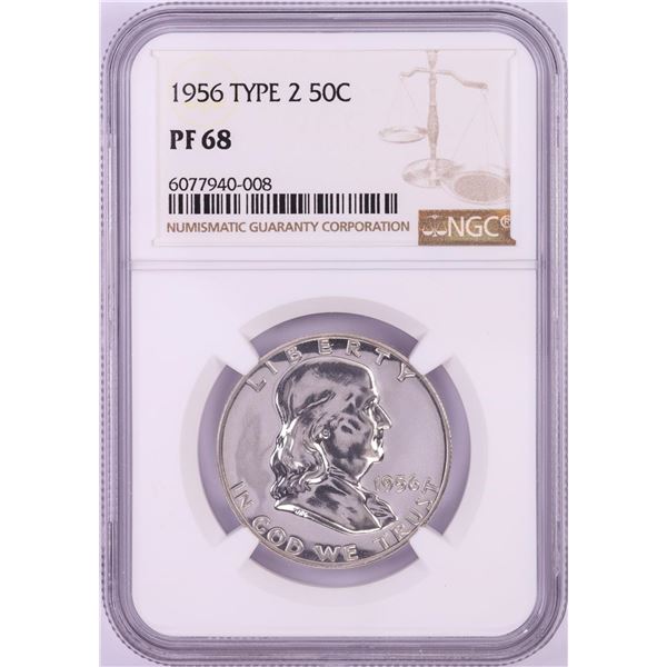 1956 Type 2 Proof Franklin Half Dollar Coin NGC PF68