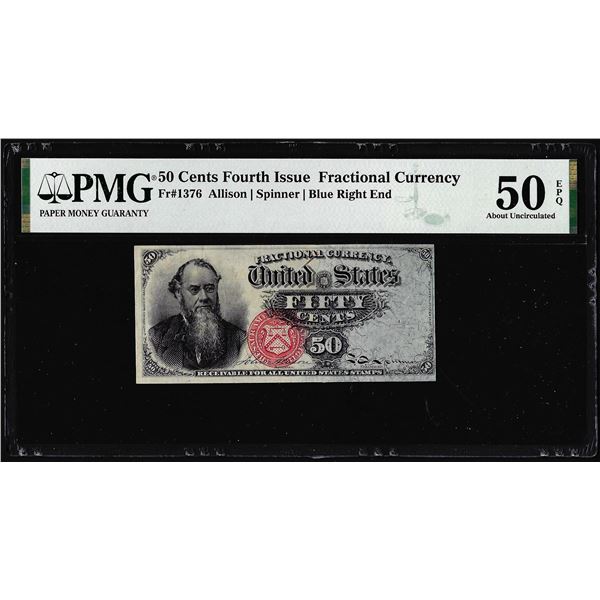 1863 Fourth Issue 50 Cent Fractional Currency Note Fr.1376 PMG About Uncirculated 50EPQ