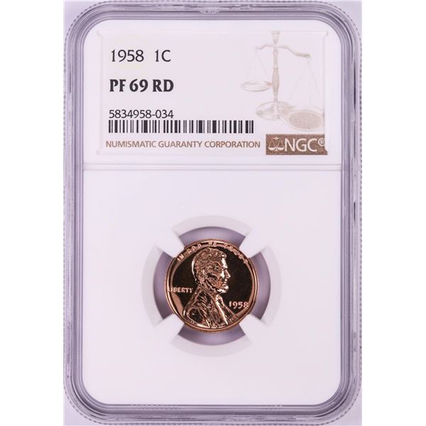 1958 Proof Lincoln Wheat Cent Coin NGC PF69RD