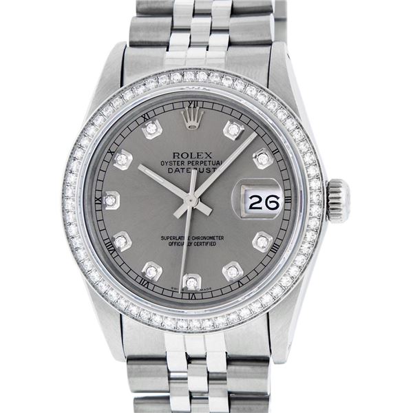 Rolex Men's Stainless Steel Slate Grey Diamond Datejust Wristwatch