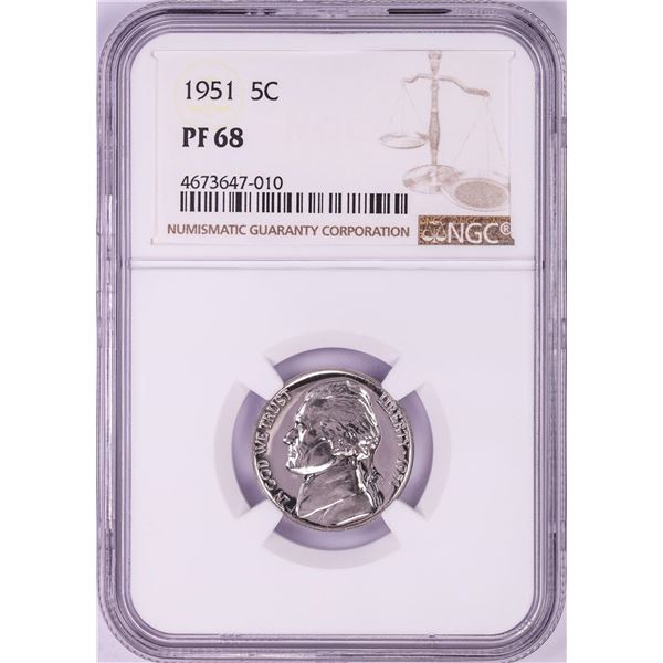 1951 Proof Jefferson Nickel Coin NGC PF68