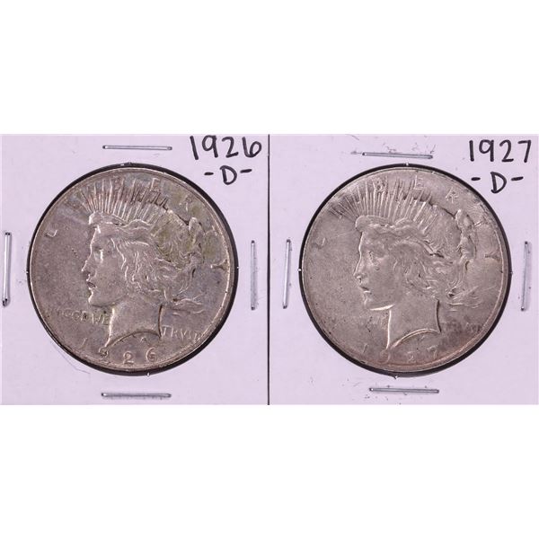 Lot of 1926-D & 1927-D $1 Peace Silver Dollar Coins