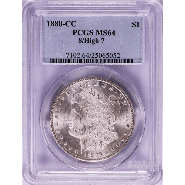 1880-CC 8/High 7 $1 Morgan Silver Dollar Coin PCGS MS64