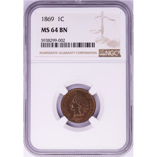 1869 Indian Head Cent Coin NGC MS64 BN