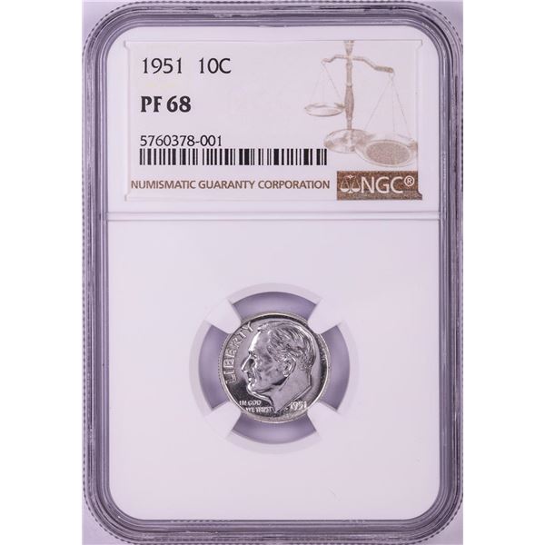 1951 Proof Roosevelt Dime Coin NGC PF68