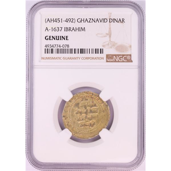 AH451-492 Ghaznavid Dinar A-1637 Ibrahim Gold Coin NGC Genuine
