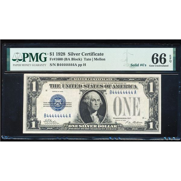 Solid Serial Number 1928 $1 Funnyback Silver Certificate Note PMG Gem Unc. 66EPQ