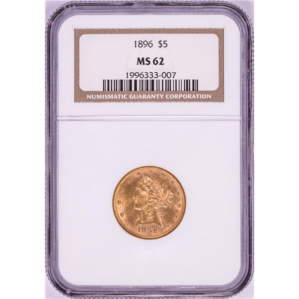 1896 $5 Liberty Head Half Eagle Gold Coin NGC MS62