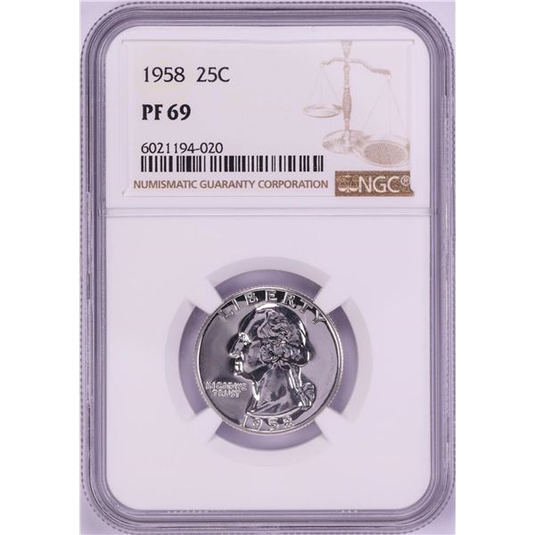 1958 Proof Washington Quarter Coin NGC PF69