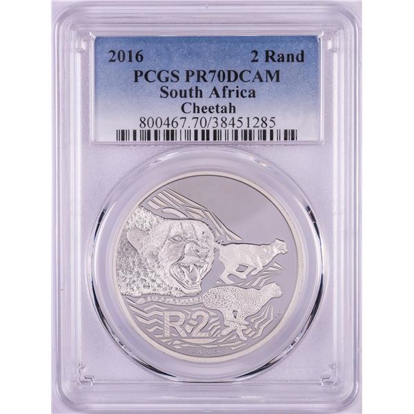 2016 Proof South Africa 2 Rand Cheetah Silver Coin PCGS PR70DCAM