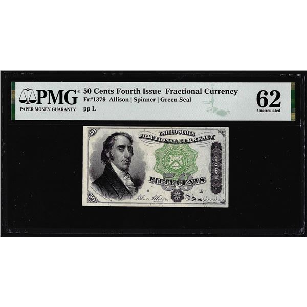 1863 Fourth Issue 50 Cent Fractional Currency Note Fr.1379 PMG Uncirculated 62