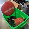 Image 1 : TOTE OF METAL GAS CAN, WIRE, SNAPON STOOL TOP AND MORE
