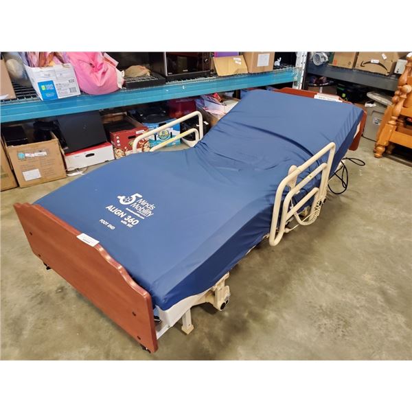 NEW INVACARE ECHO ELECTRIC ADJUSTABLE BED WITH FOLDING SAFETY RAILS AND ...