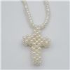 Image 1 : NEW BRASS GENUINE FRESHWATER PEARL CROSS NECKLACE W/ APPRAISAL $995