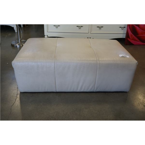 WHITE LEATHER OTTOMAN - 42 X 26 X 14 INCHES TALL