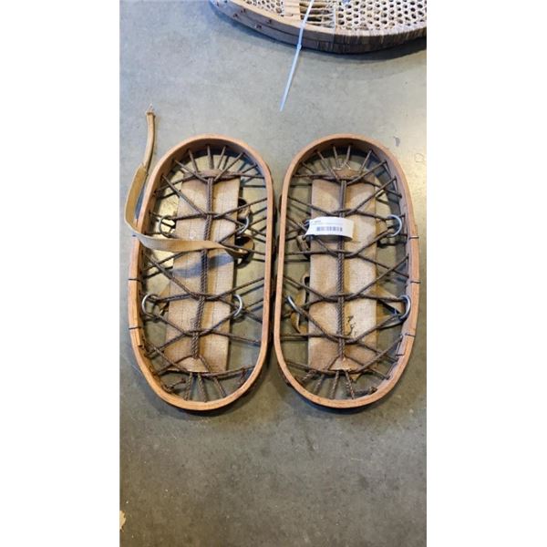 VINTAGE WOOD, CANVAS AND ROPE SNOWSHOES