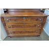 Image 2 : ANTIQUE 3 DRAWER DRESSER WITH CARVED BEVELLED MIRROR AND BRASS ACCENTS